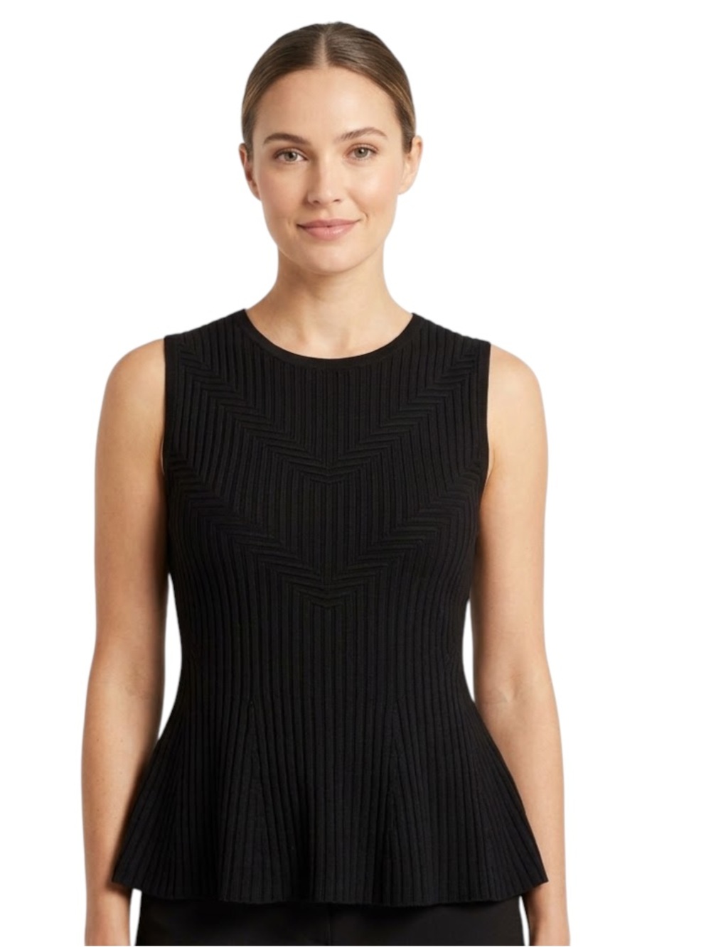 Halogen Black Sleeveless Ribbed Knit Peplum Top